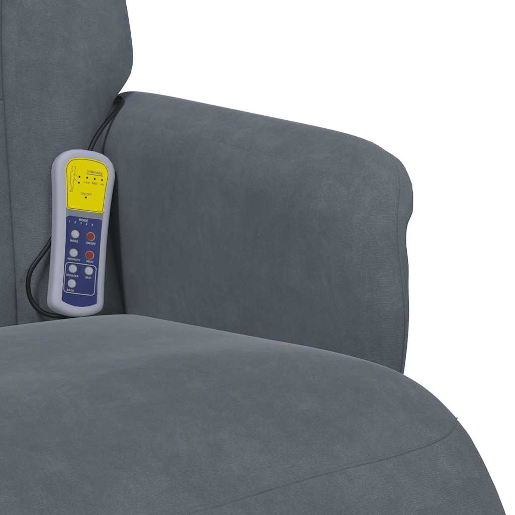 Fauteuil inclinable de massage repose-pied gris foncé velours - XIOS