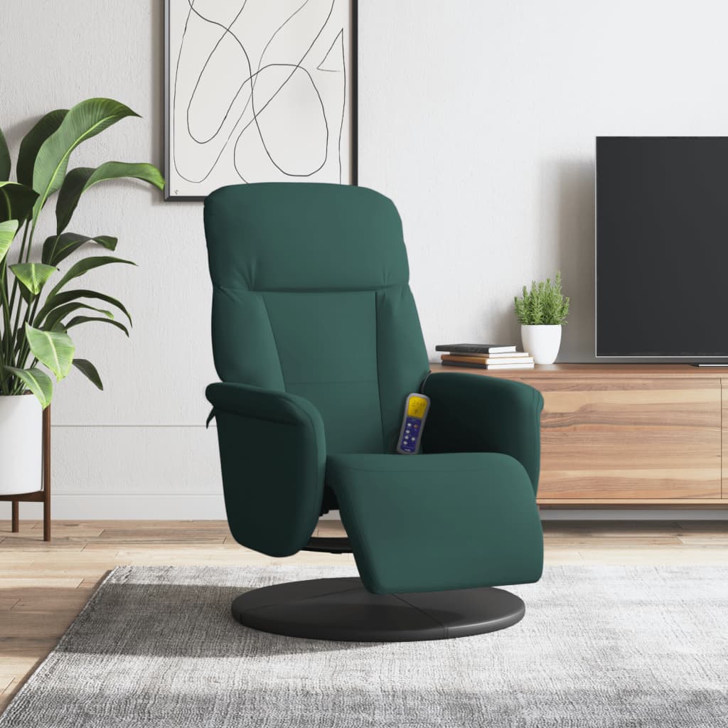 Fauteuil inclinable de massage repose-pied vert foncé velours - XIOS