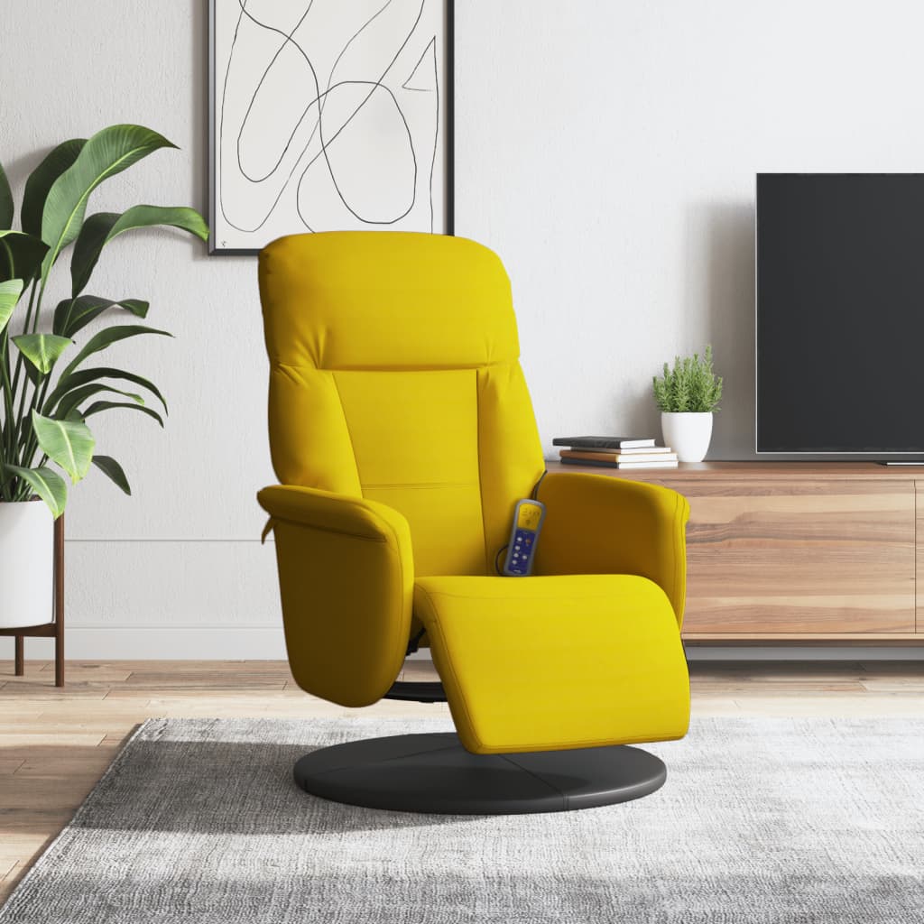 Fauteuil inclinable de massage avec repose-pied jaune velours - XIOS