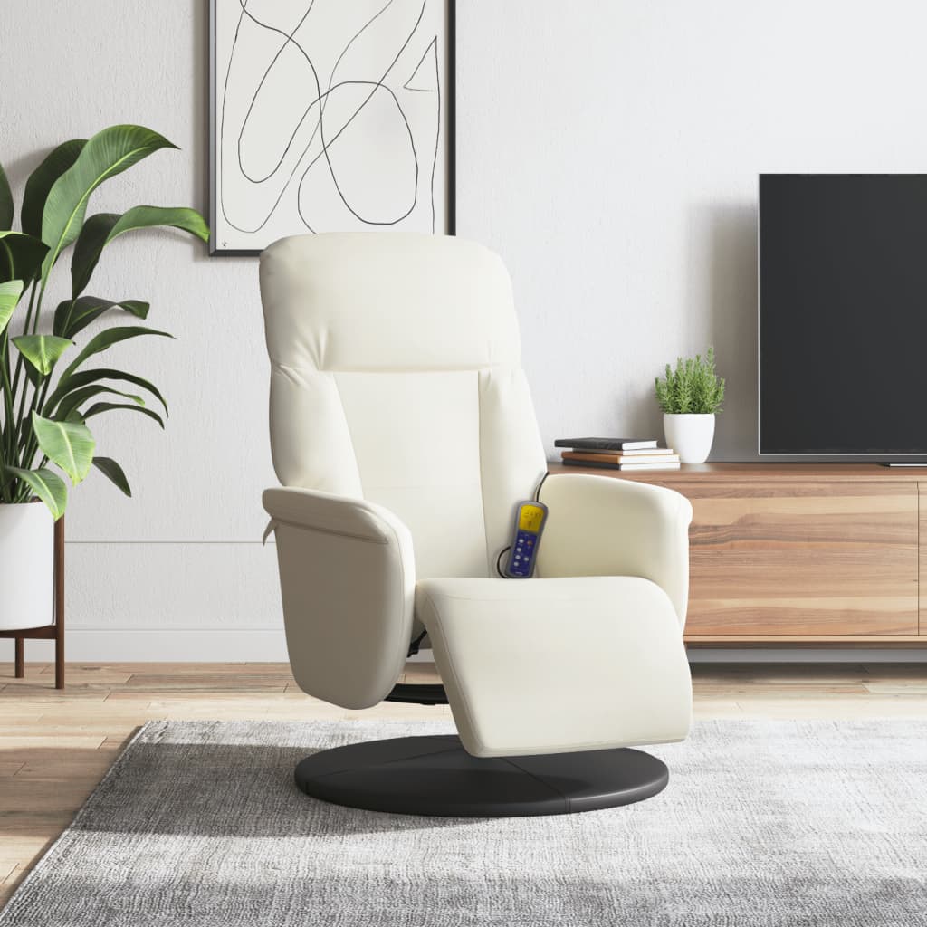 Fauteuil inclinable de massage avec repose-pieds crème velours - XIOS