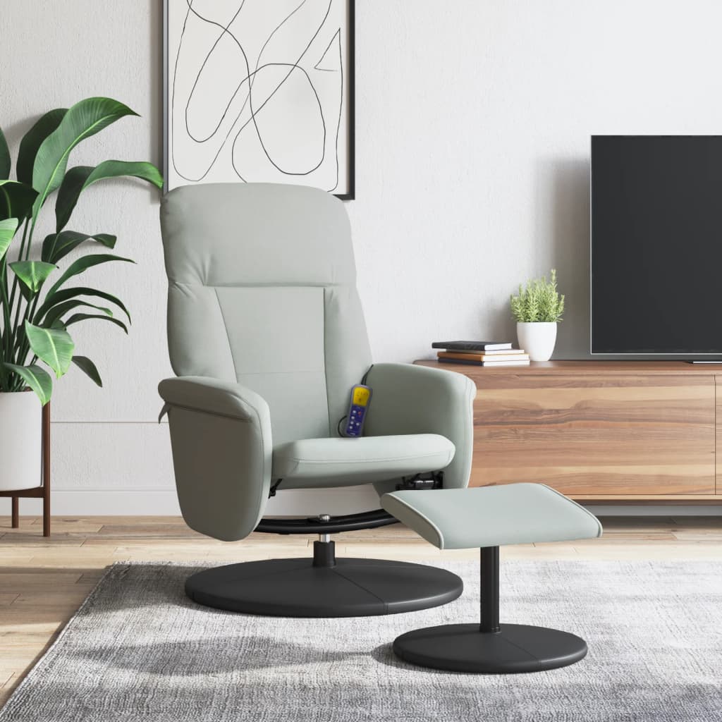 Fauteuil inclinable de massage repose-pied gris clair velours - XIOS