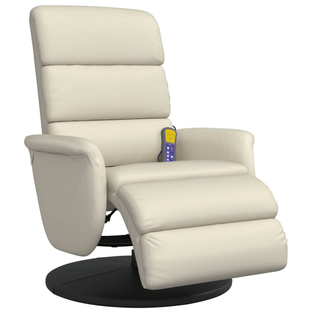 Fauteuil inclinable de massage et repose-pieds crème similicuir - XIOS