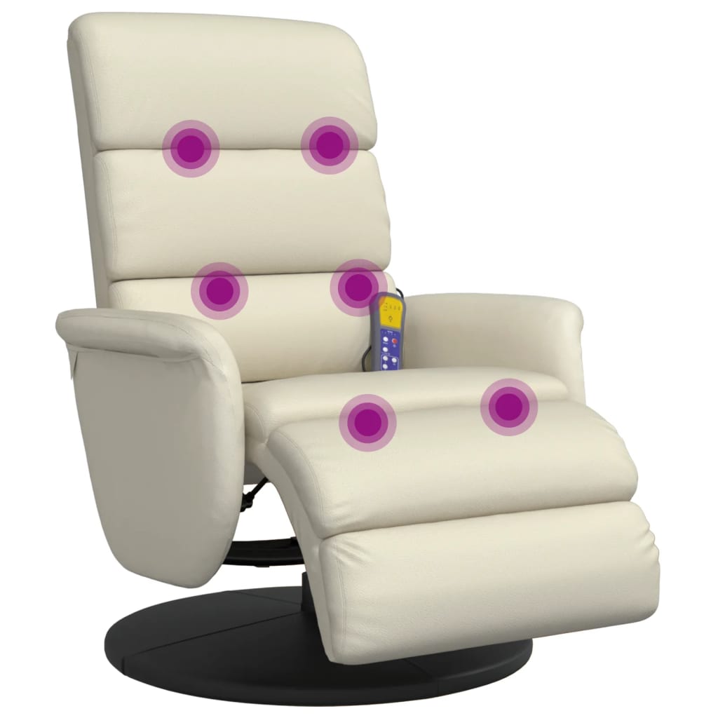 Fauteuil inclinable de massage et repose-pieds crème similicuir - XIOS