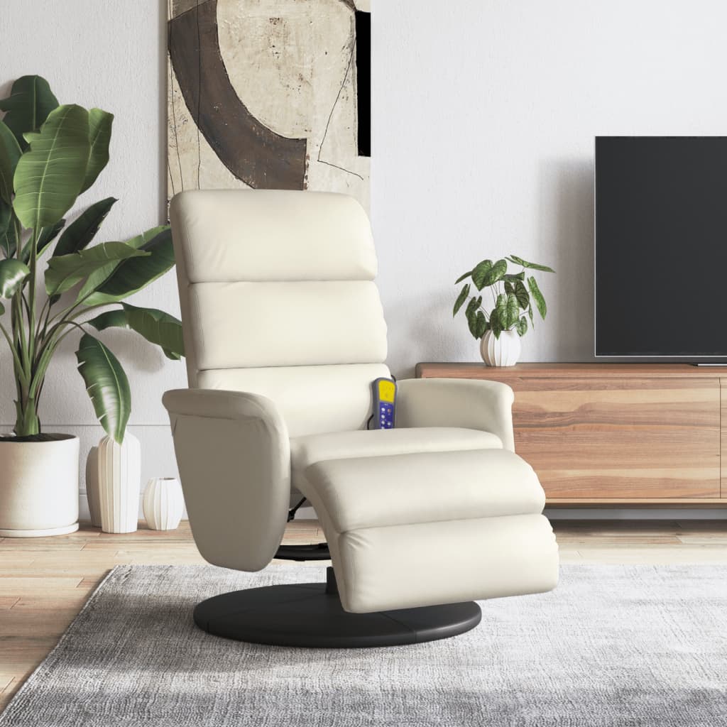 Fauteuil inclinable de massage et repose-pieds crème similicuir - XIOS
