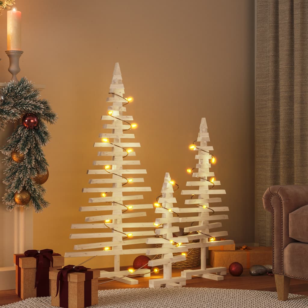 Arbres de Noël en bois pour décoration 3 pcs bois massif de pin - XIOS