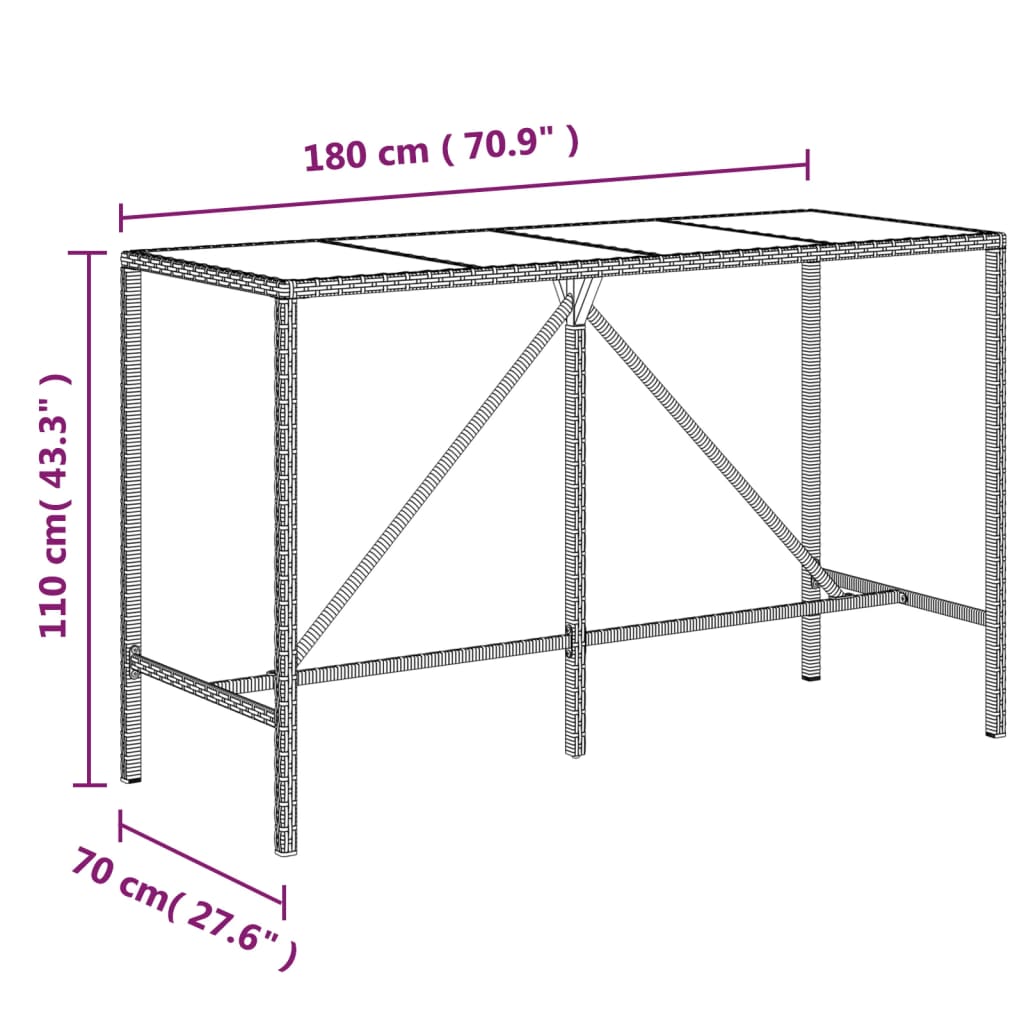 Ensemble de bar de jardin 9 pcs avec coussins marron poly rotin