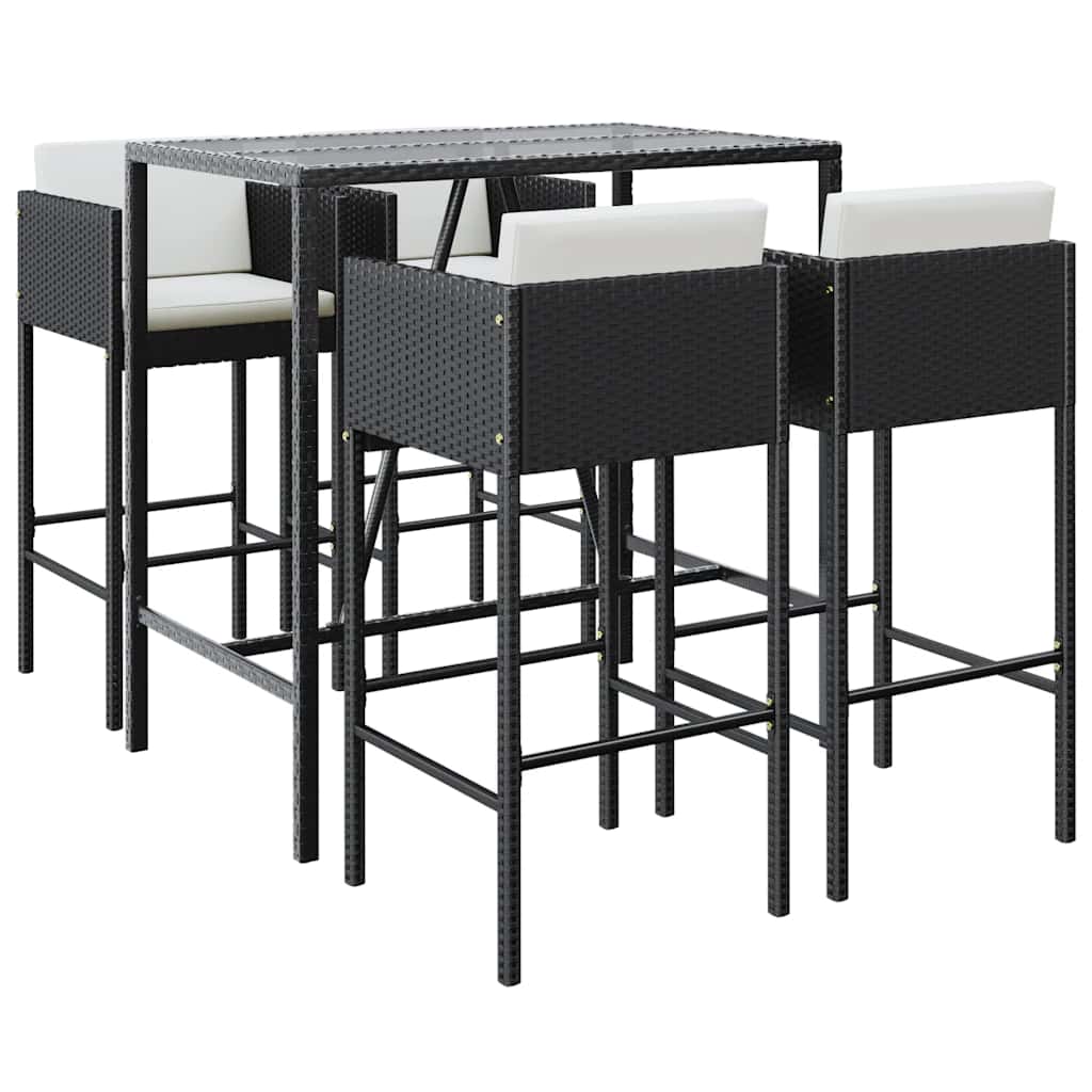 Ensemble de bar de jardin 5 pcs avec coussins noir poly rotin
