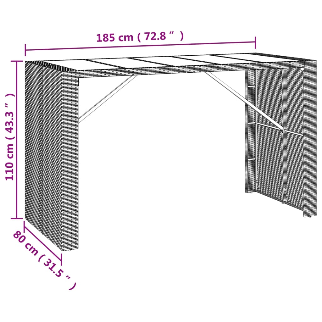 Ensemble de bar de jardin avec coussins 7 pcs marron poly rotin