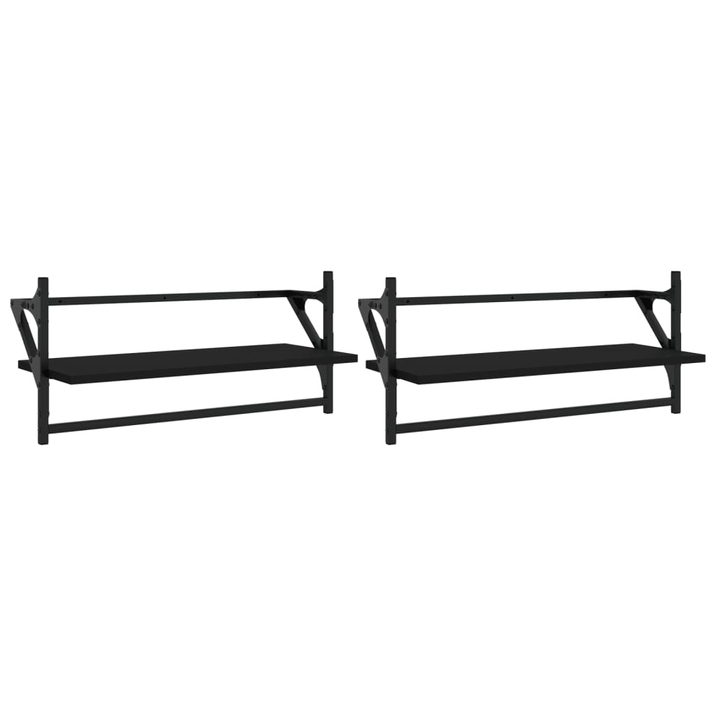 Étagères murales avec barres 2 pcs noir 65x25x30 cm - XIOS