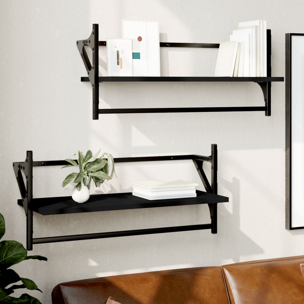 Étagères murales avec barres 2 pcs noir 65x25x30 cm - XIOS