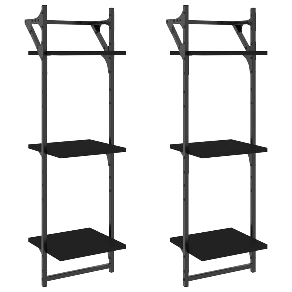 Étagères murales à 3 niveaux avec barres 2 pcs noir 30x25x100cm - XIOS