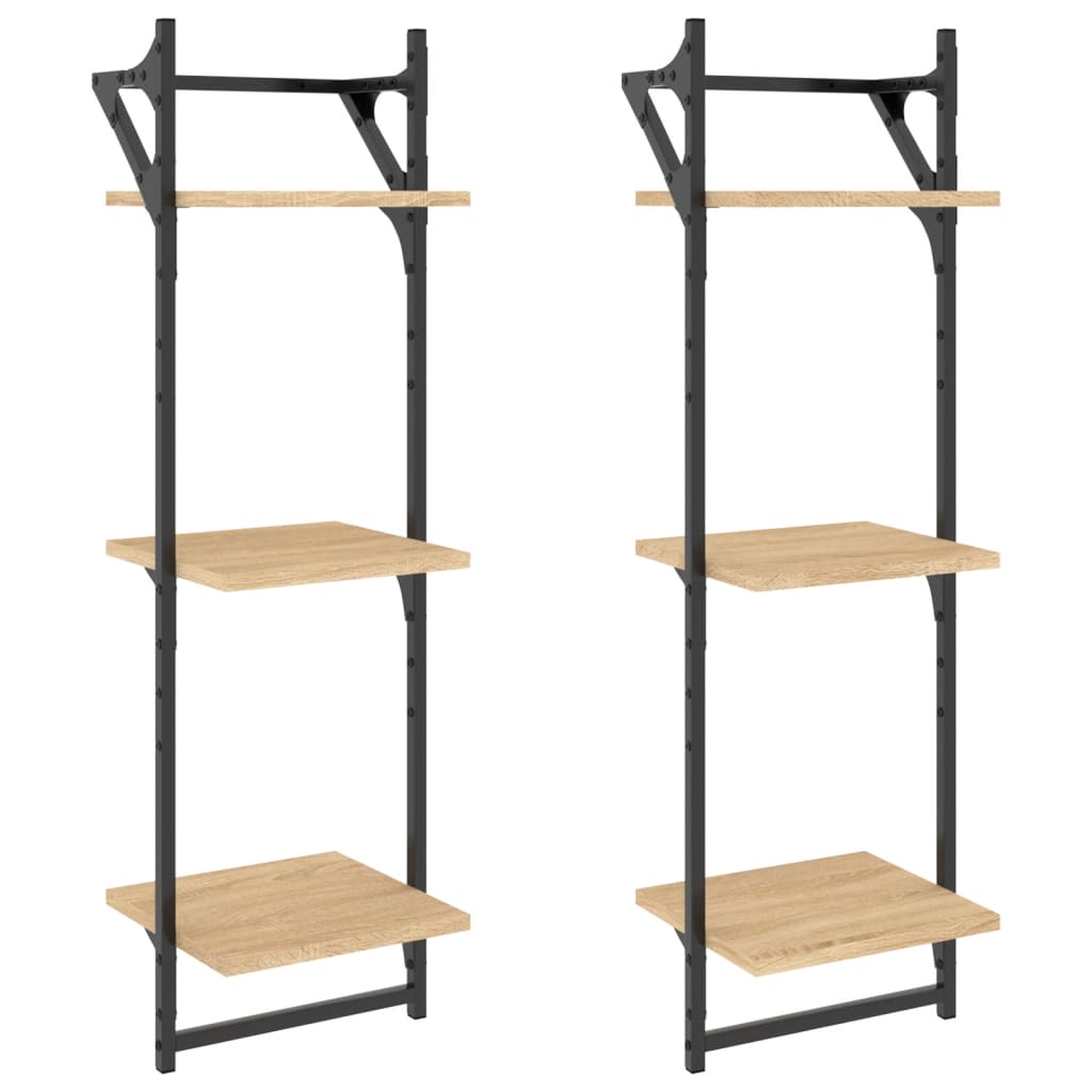 Étagères murales à 3 niveaux avec barres 2 pcs chêne sonoma - XIOS