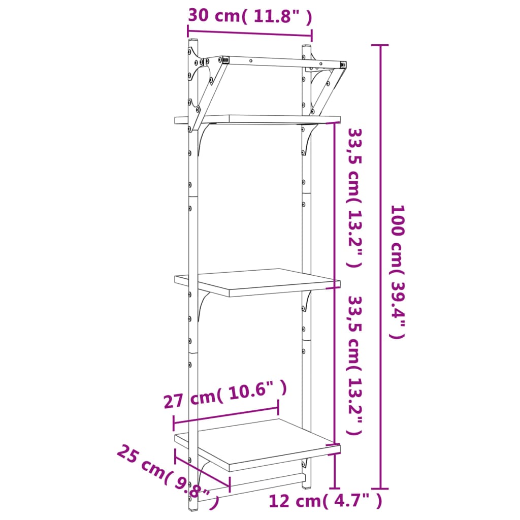 Étagères murales à 3 niveaux avec barres 2 pcs chêne marron - XIOS