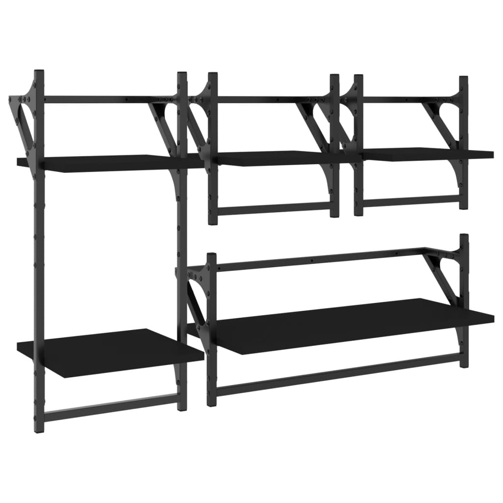 Ensemble d'étagères murales barres 4 pcs noir bois d'ingénierie Étagères murales & corniches vidaXL