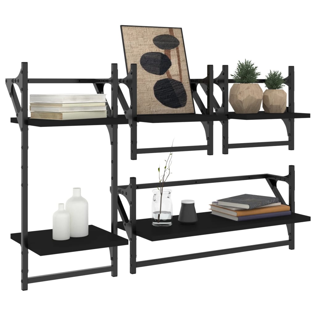 Ensemble d'étagères murales barres 4 pcs noir bois d'ingénierie Étagères murales & corniches vidaXL
