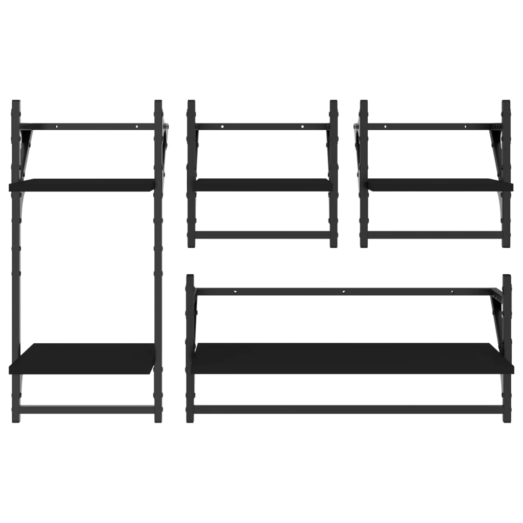 Ensemble d'étagères murales barres 4 pcs noir bois d'ingénierie Étagères murales & corniches vidaXL
