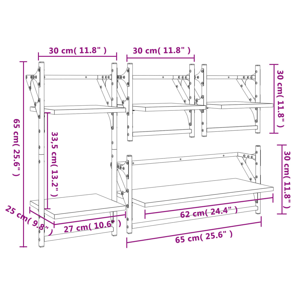 Ensemble d'étagères murales barres 4 pcs noir bois d'ingénierie Étagères murales & corniches vidaXL