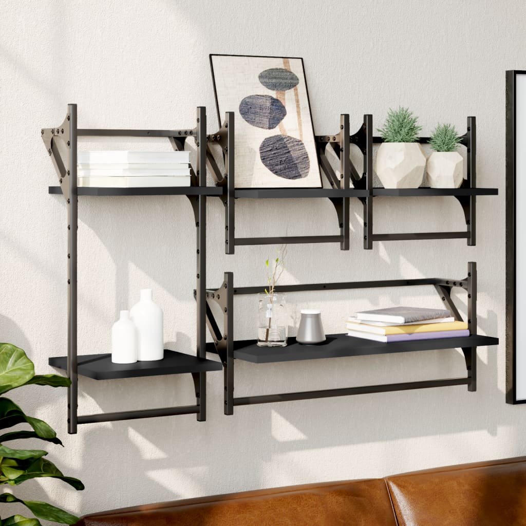 Ensemble d'étagères murales barres 4 pcs noir bois d'ingénierie Étagères murales & corniches vidaXL