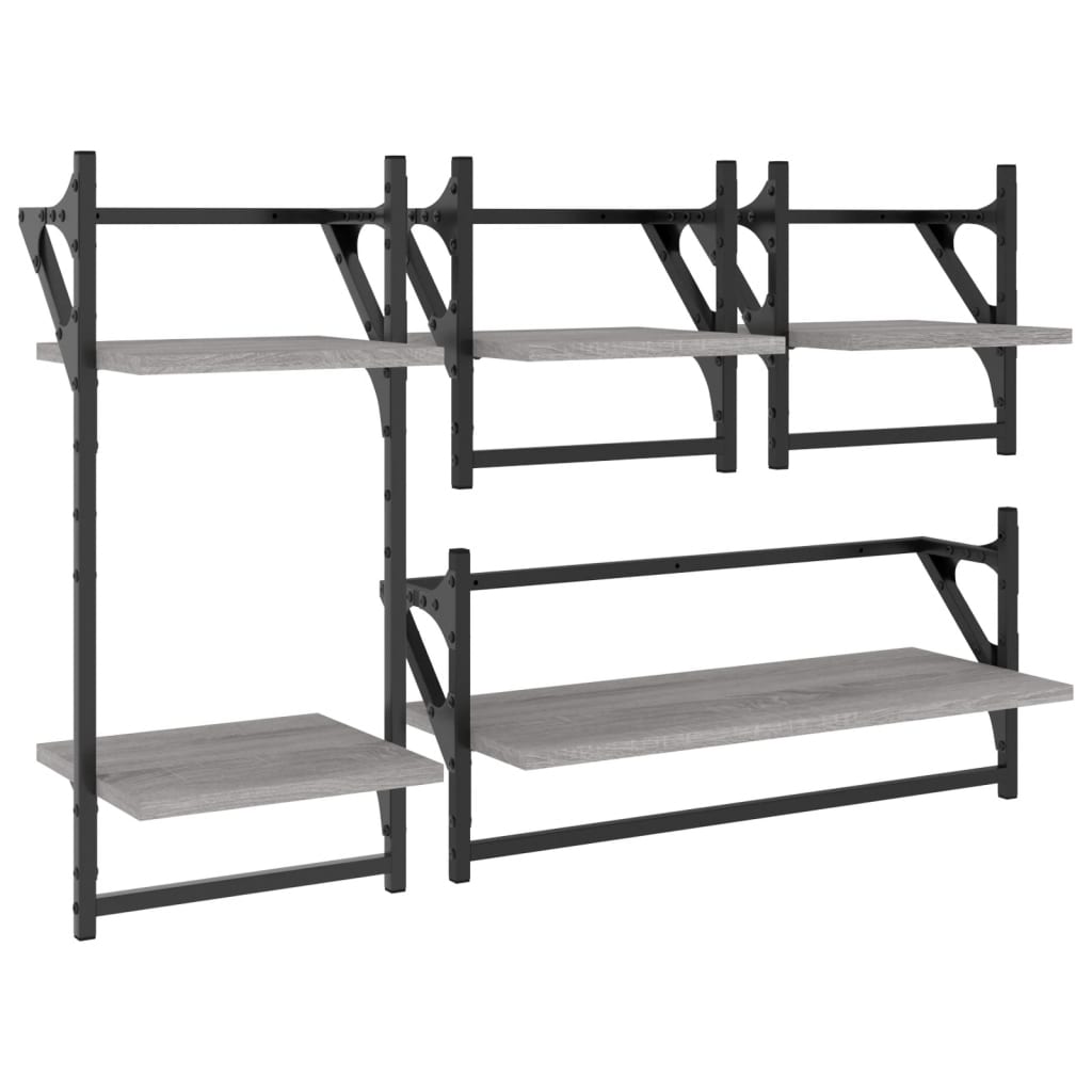 Ensemble d'étagères murales avec barres 4 pcs sonoma gris - XIOS