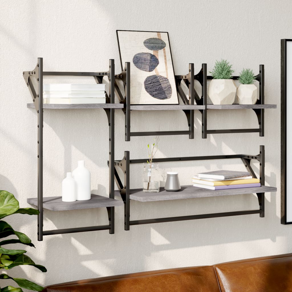 Ensemble d'étagères murales avec barres 4 pcs sonoma gris - XIOS