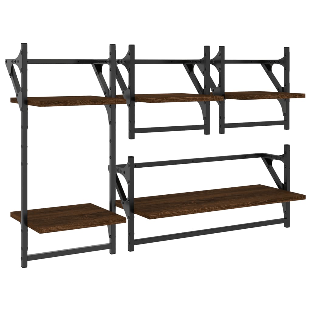 Ensemble d'étagères murales avec barres 4 pcs chêne marron - XIOS