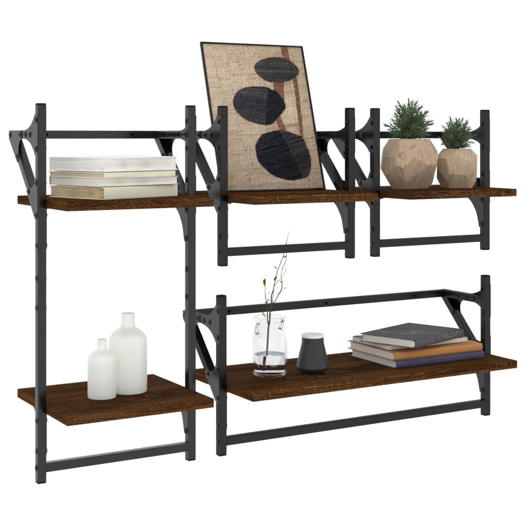 Ensemble d'étagères murales avec barres 4 pcs chêne marron - XIOS