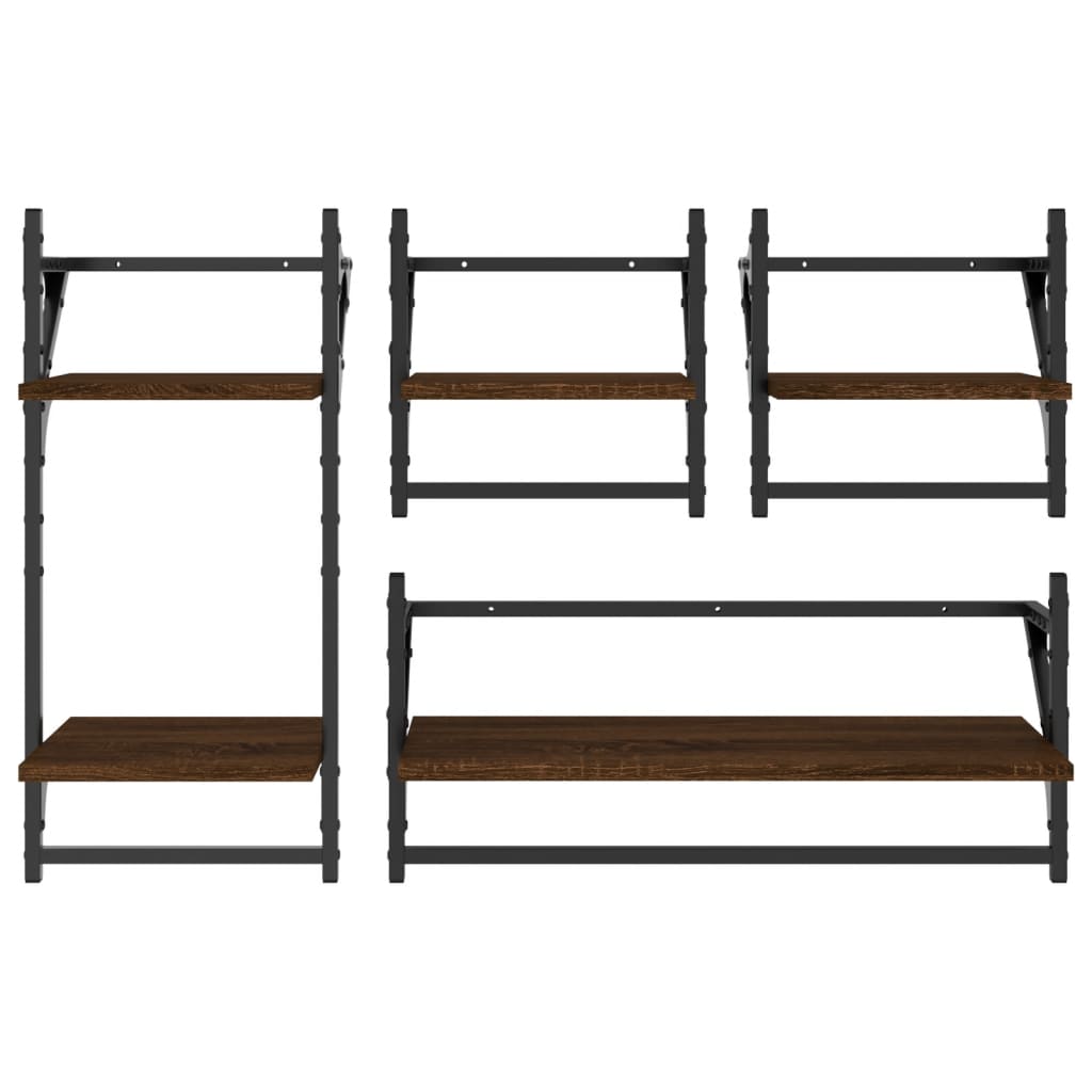 Ensemble d'étagères murales avec barres 4 pcs chêne marron - XIOS