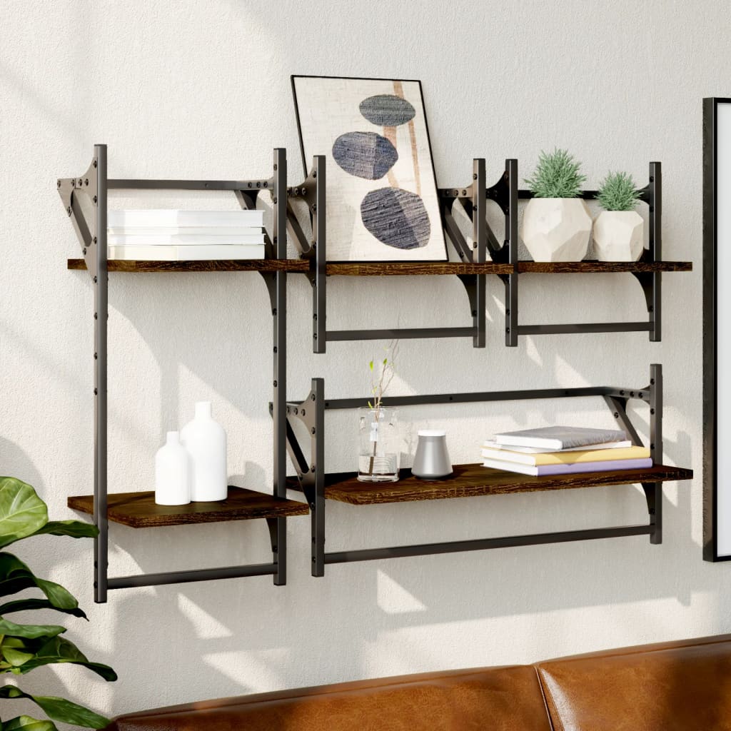 Ensemble d'étagères murales avec barres 4 pcs chêne marron - XIOS