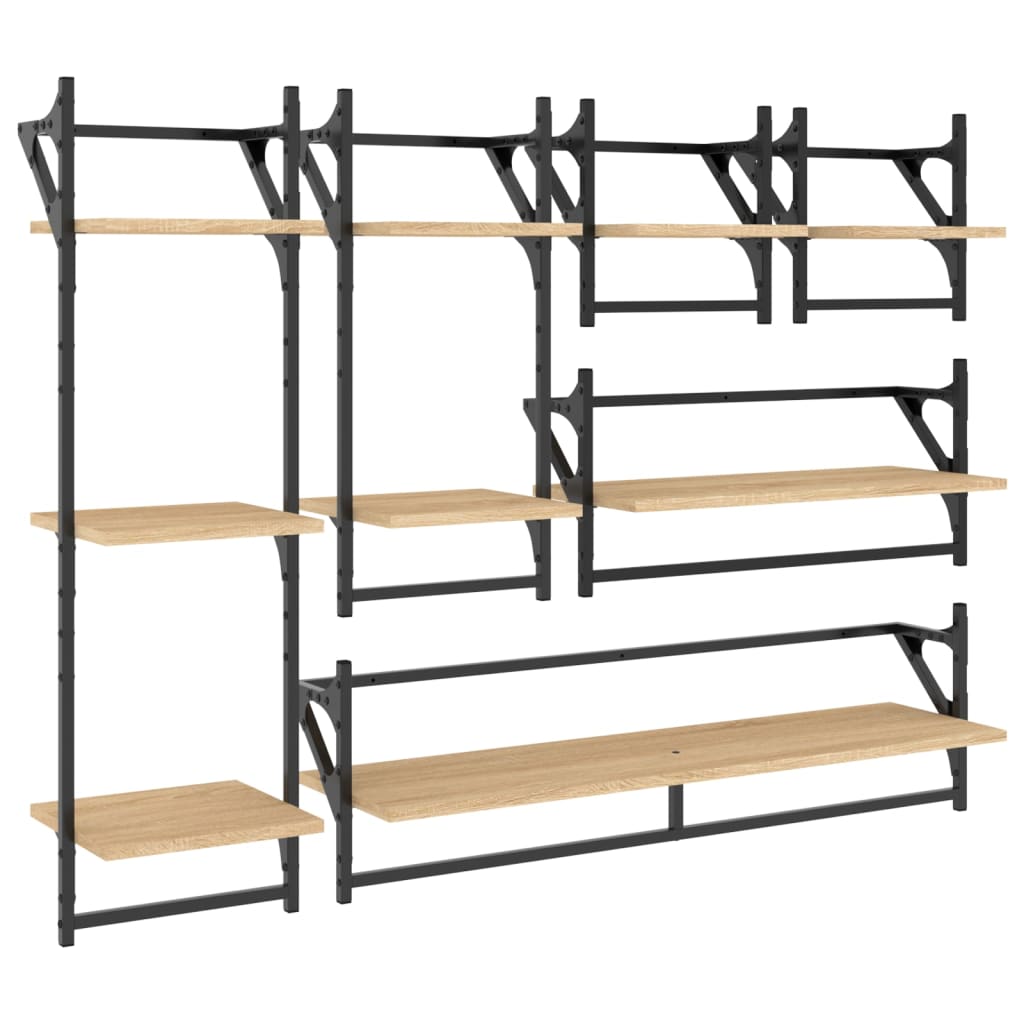 Ensemble d'étagères murales avec barres 6 pcs chêne sonoma - XIOS