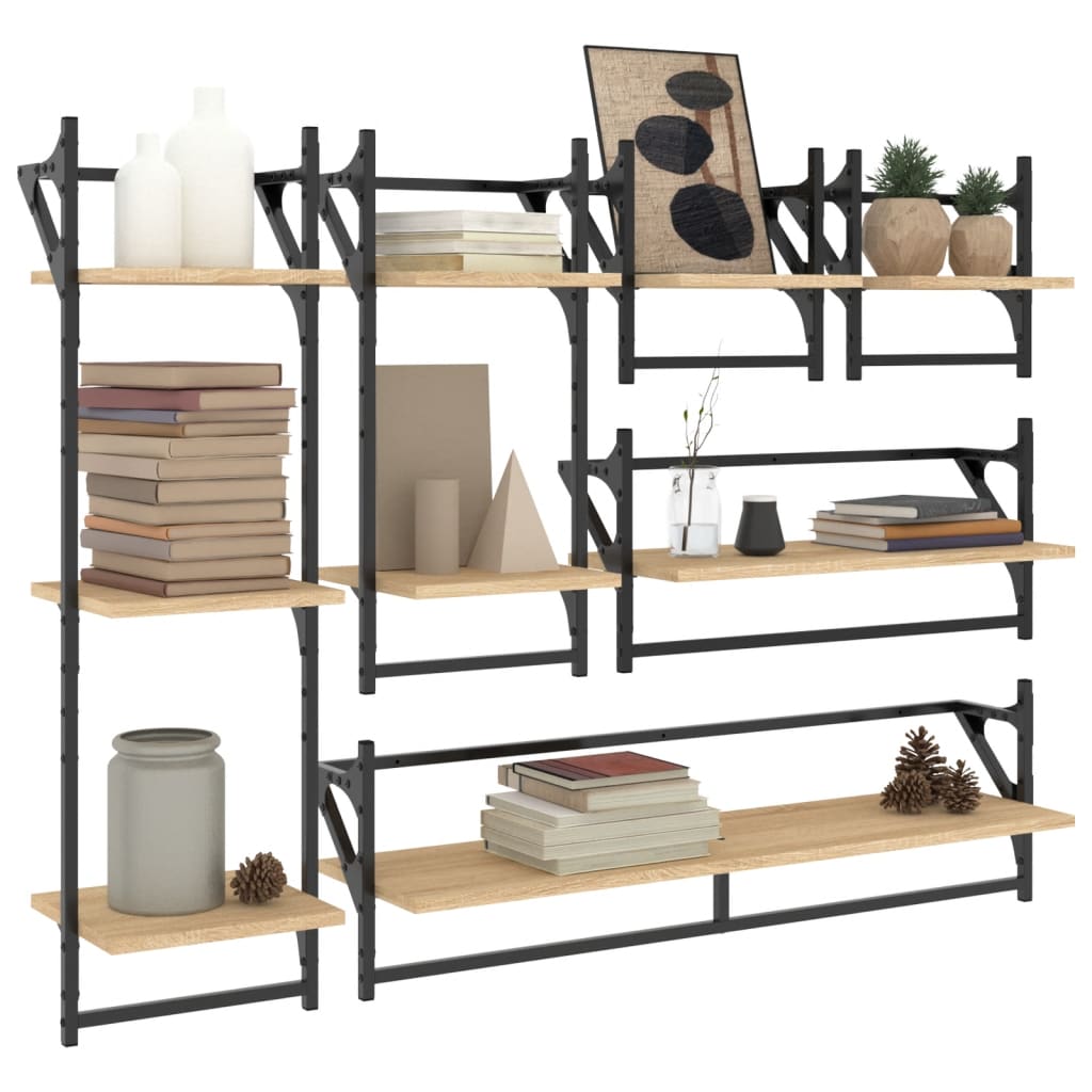 Ensemble d'étagères murales avec barres 6 pcs chêne sonoma - XIOS