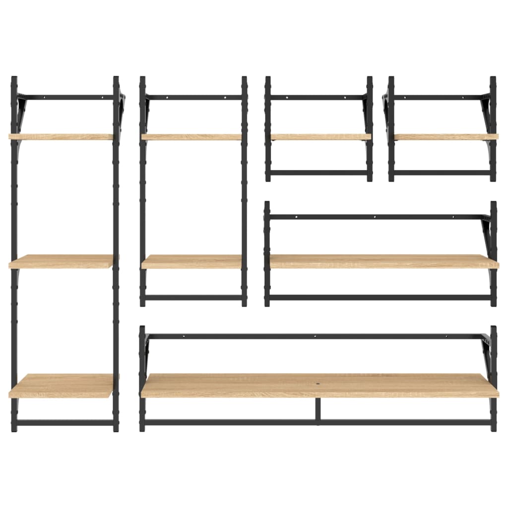 Ensemble d'étagères murales avec barres 6 pcs chêne sonoma - XIOS
