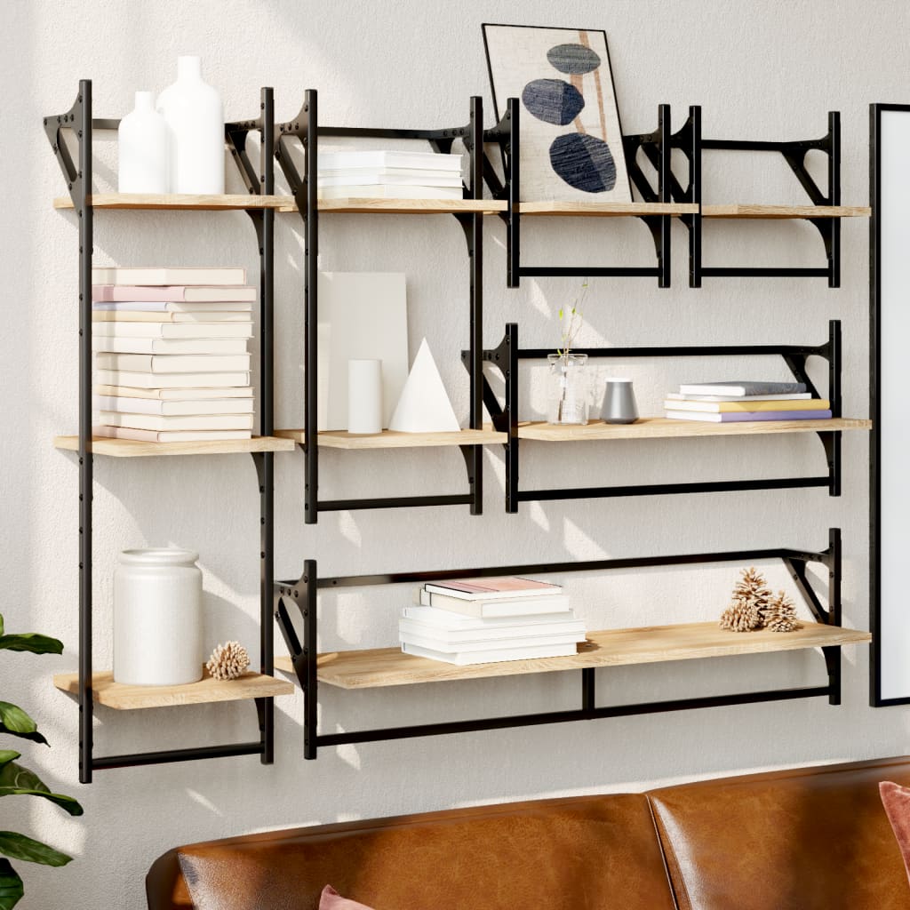 Ensemble d'étagères murales avec barres 6 pcs chêne sonoma - XIOS