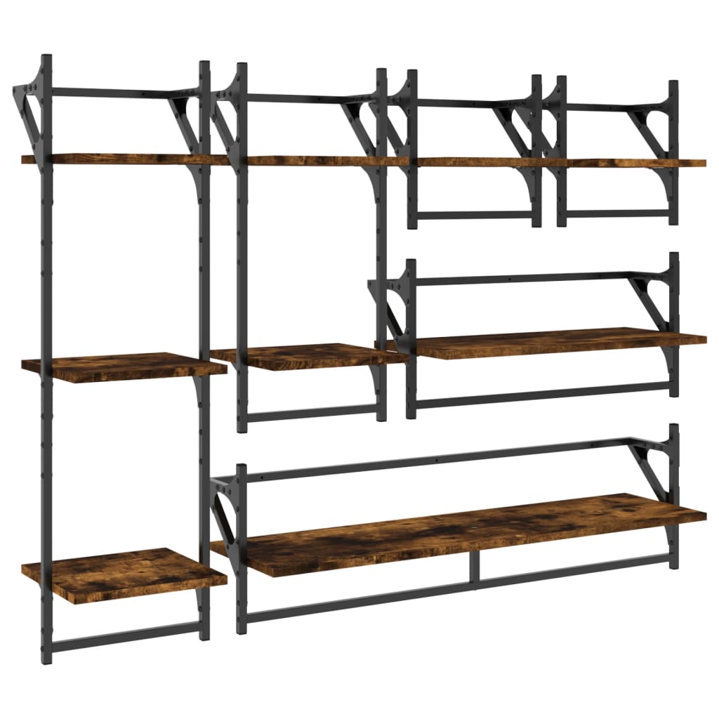 Ensemble d'étagères murales avec barres 6 pcs chêne fumé - XIOS