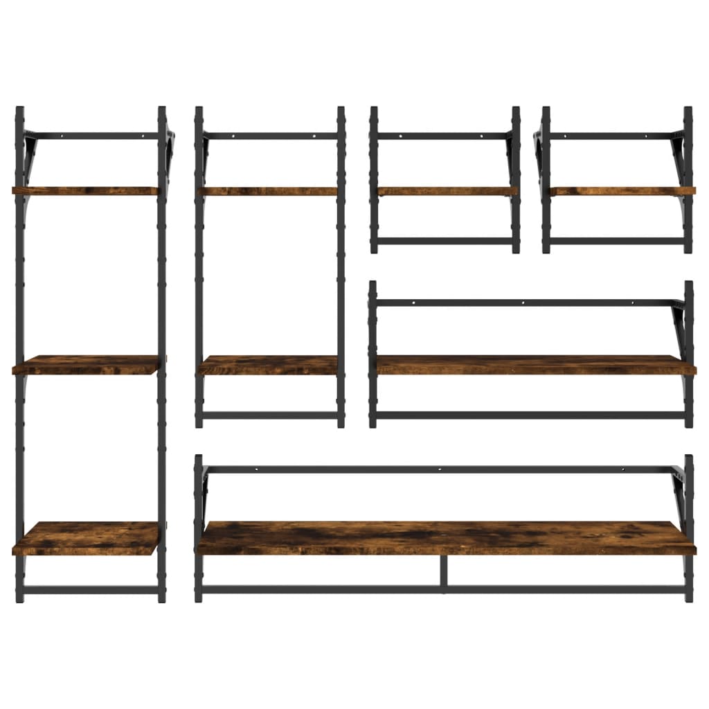 Ensemble d'étagères murales avec barres 6 pcs chêne fumé - XIOS