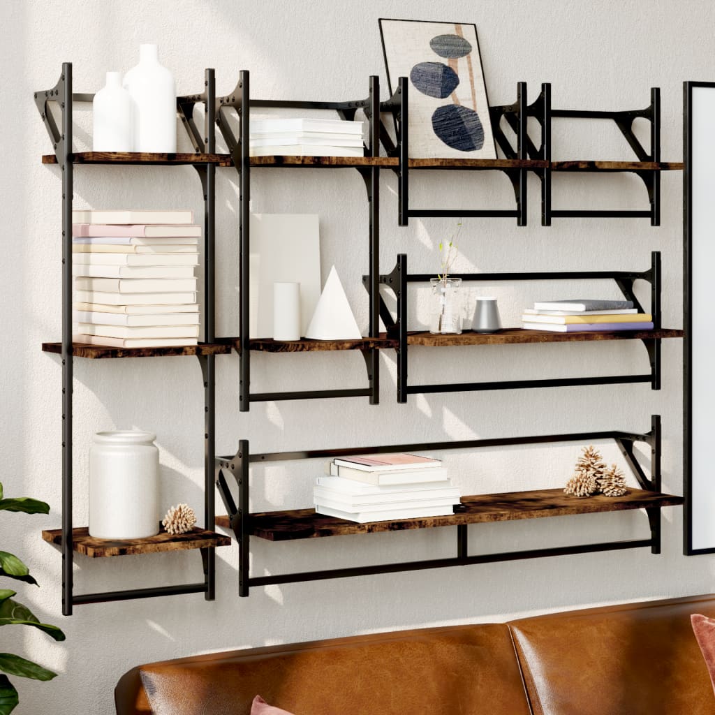 Ensemble d'étagères murales avec barres 6 pcs chêne fumé - XIOS