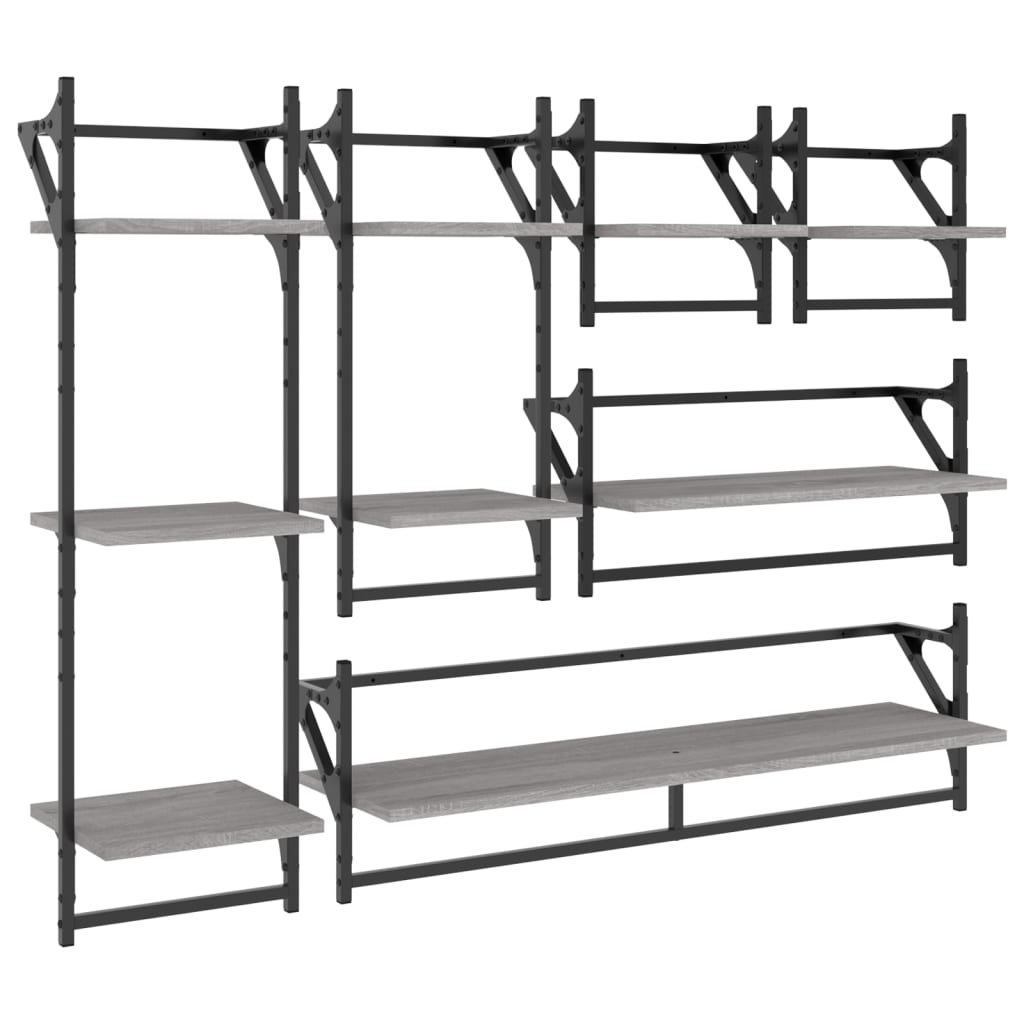 Ensemble d'étagères murales avec barres 6 pcs sonoma gris - XIOS