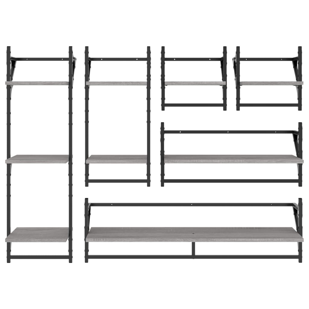 Ensemble d'étagères murales avec barres 6 pcs sonoma gris - XIOS