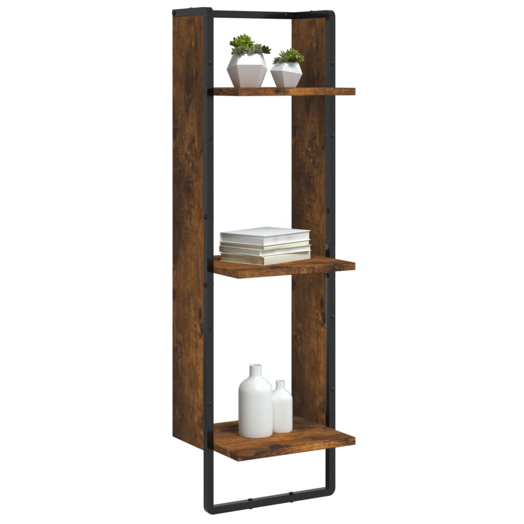 Étagère murale 3 niveaux chêne fumé 30x25x100cm bois ingénierie - XIOS