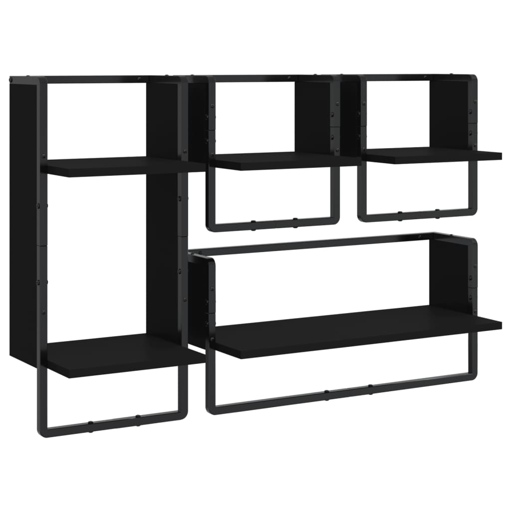 Ensemble d'étagères murales barres 4 pcs noir bois d'ingénierie Étagères murales & corniches vidaXL