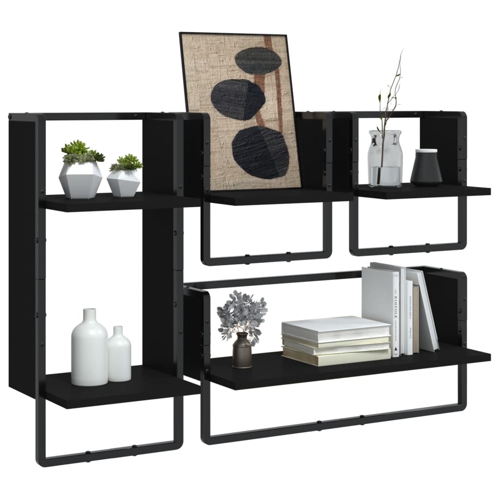 Ensemble d'étagères murales barres 4 pcs noir bois d'ingénierie Étagères murales & corniches vidaXL