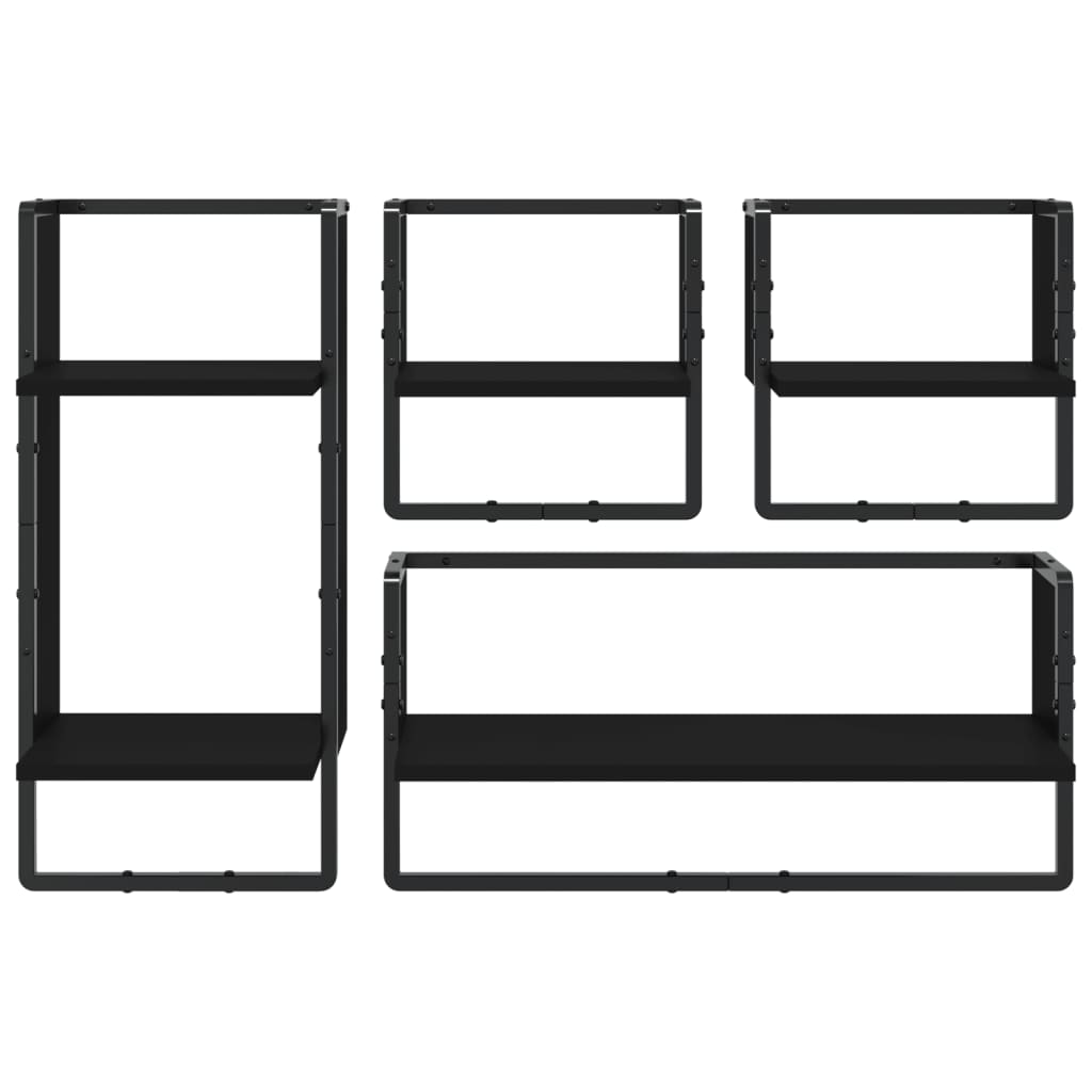 Ensemble d'étagères murales barres 4 pcs noir bois d'ingénierie Étagères murales & corniches vidaXL