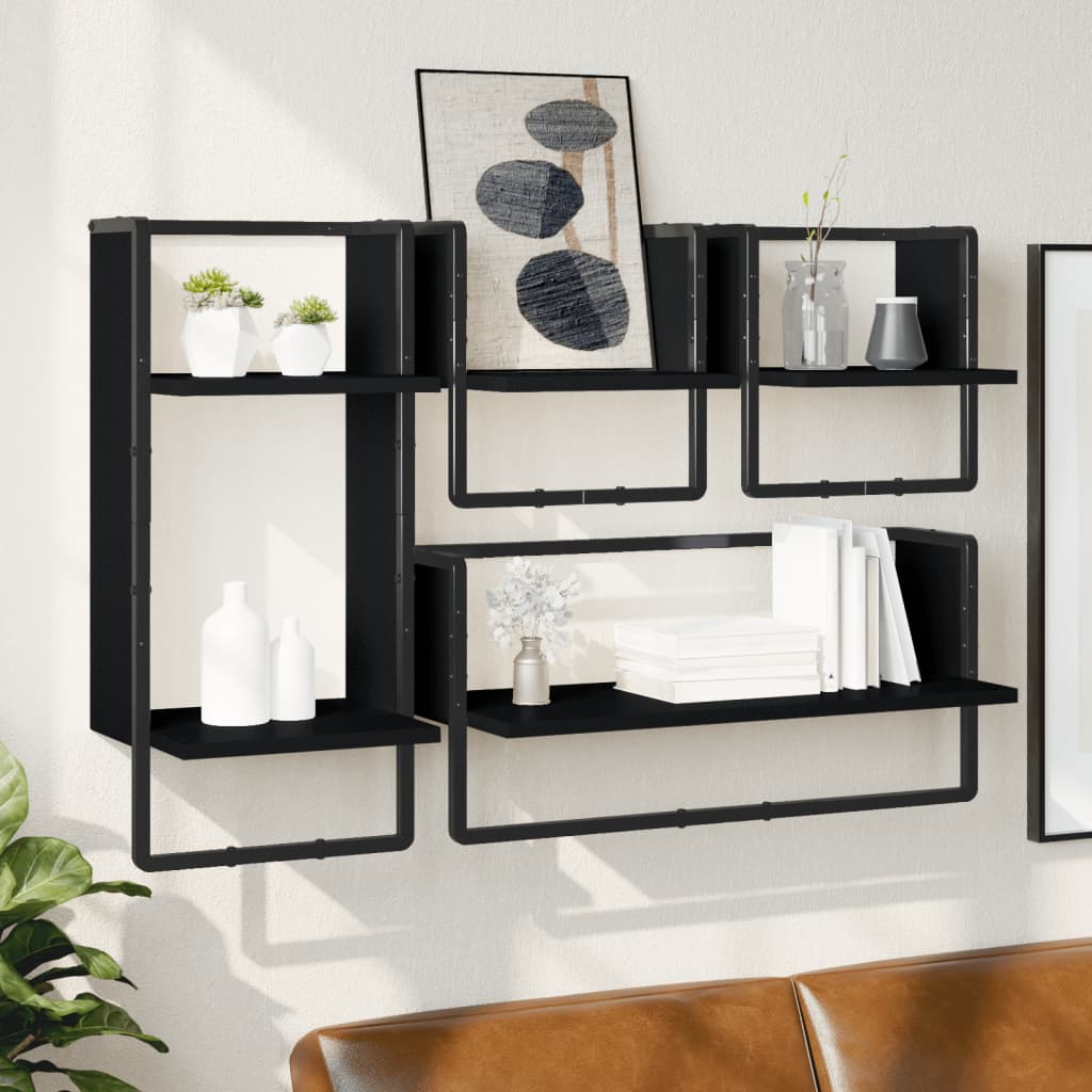 Ensemble d'étagères murales barres 4 pcs noir bois d'ingénierie Étagères murales & corniches vidaXL