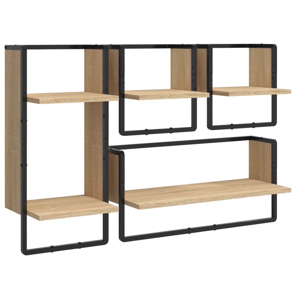Ensemble d'étagères murales avec barres 4 pcs chêne sonoma - XIOS