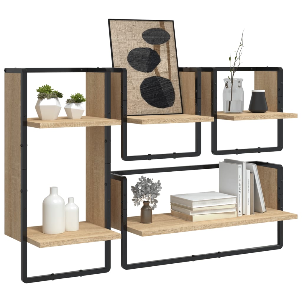 Ensemble d'étagères murales avec barres 4 pcs chêne sonoma - XIOS