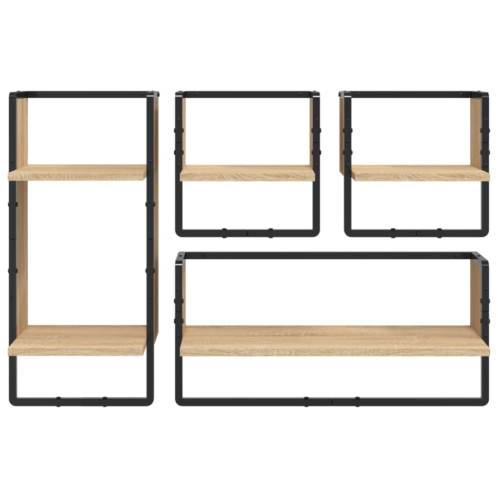 Ensemble d'étagères murales avec barres 4 pcs chêne sonoma - XIOS