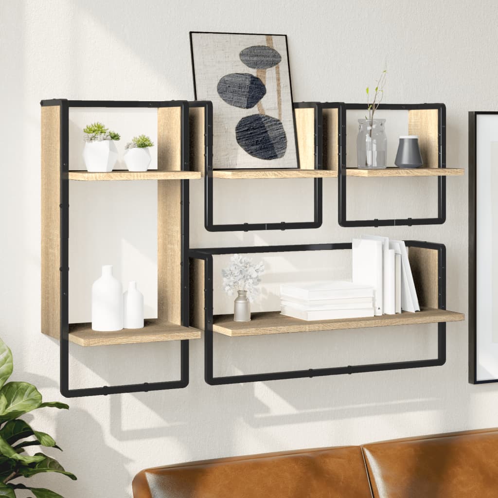 Ensemble d'étagères murales avec barres 4 pcs chêne sonoma - XIOS