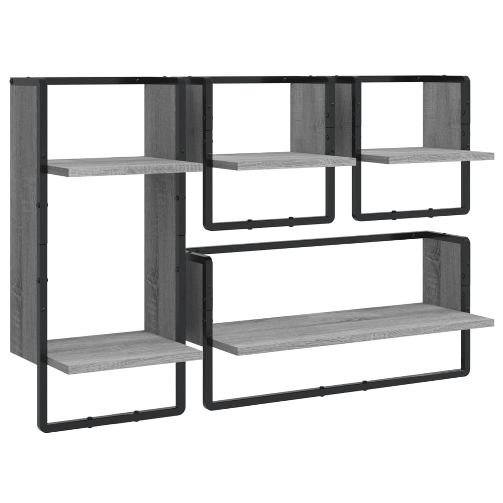 Ensemble d'étagères murales avec barres 4 pcs sonoma gris - XIOS