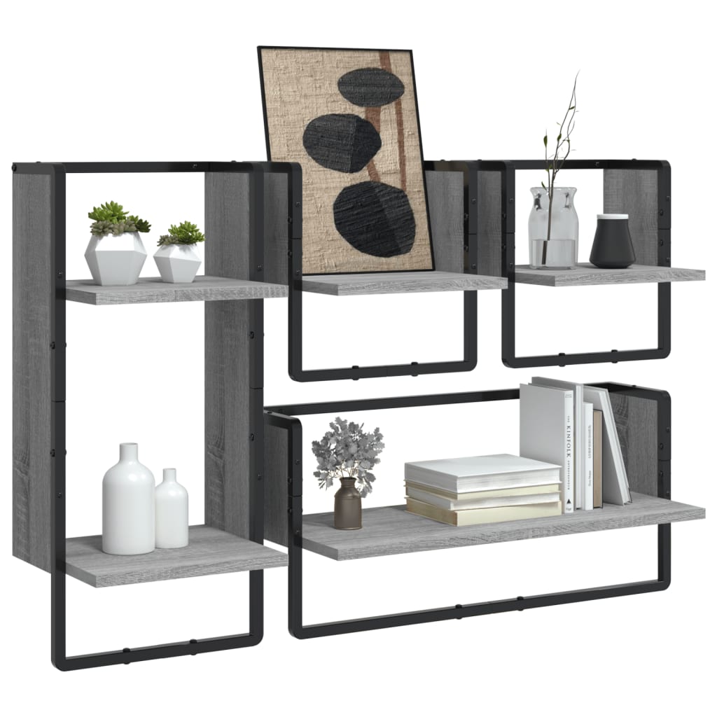 Ensemble d'étagères murales avec barres 4 pcs sonoma gris - XIOS