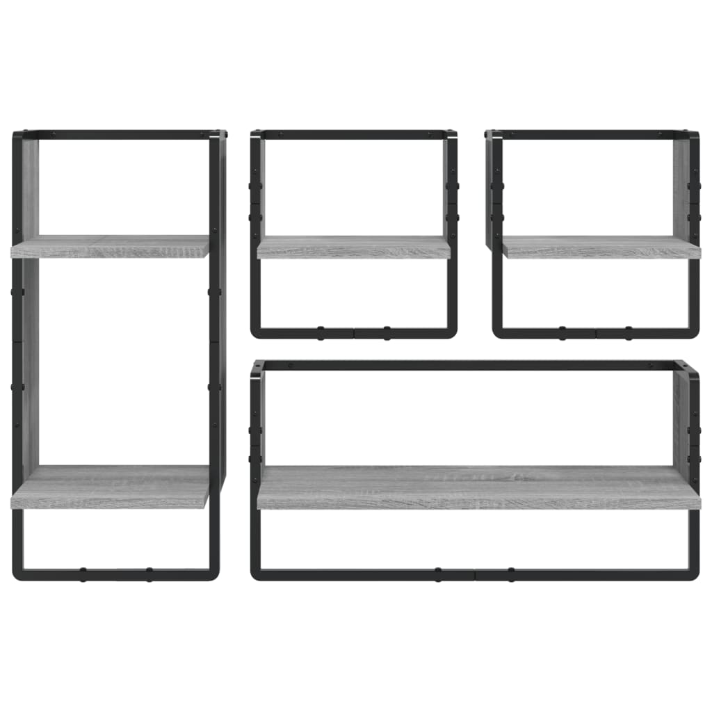 Ensemble d'étagères murales avec barres 4 pcs sonoma gris - XIOS