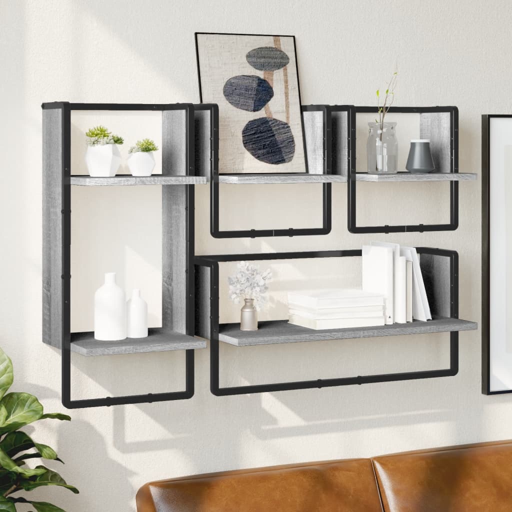 Ensemble d'étagères murales avec barres 4 pcs sonoma gris - XIOS